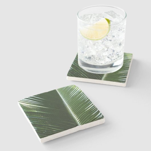 Dessous-de-verre En Pierre Overlapping Palm Fronds Tropical Green Abstract (Côté)