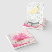 Dessous-de-verre En Pierre Paint Splatter Abstrait Fleur Rose (Côté)