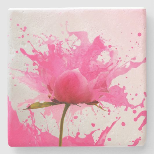 Dessous-de-verre En Pierre Paint Splatter Abstrait Fleur Rose (Devant)
