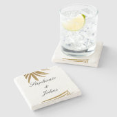 Dessous-de-verre En Pierre Palm Leaf Gold Parties scintillant Custom Couple N (Côté)