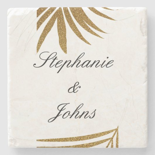 Dessous-de-verre En Pierre Palm Leaf Gold Parties scintillant Custom Couple N (Devant)