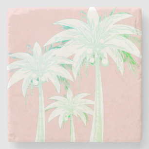 Dessous-de-verre En Pierre Palm Tree Coral rose été vert blanc tropical