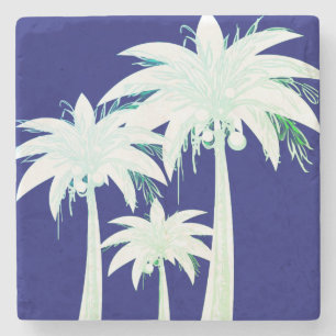 Dessous-de-verre En Pierre Palm Tree Marine Bleu Été Vert Blanc Tropical