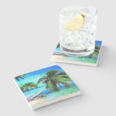 Dessous-de-verre En Pierre Palm Tree Tropical Island Beach (Côté)