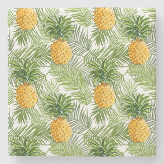 Dessous-de-verre En Pierre Palmettes et ananas tropicaux (Devant)