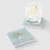 Dessous-de-verre En Pierre Palmier Tropical Ciel Bleu Étincelle (Côté)