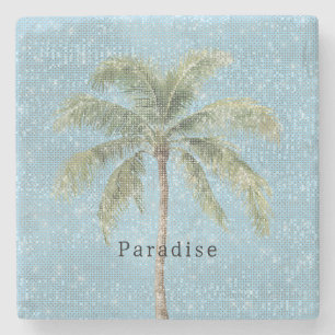 Dessous-de-verre En Pierre Palmier Tropical Ciel Bleu Étincelle