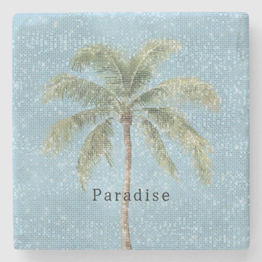 Dessous-de-verre En Pierre Palmier Tropical Ciel Bleu Étincelle (Devant)