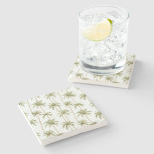 Dessous-de-verre En Pierre Palmiers blancs verts tropicaux