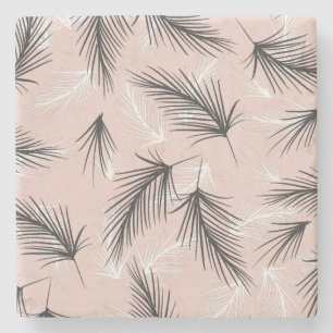 Dessous-de-verre En Pierre Palmiers Noir Blanc Ton Terreux Rose 