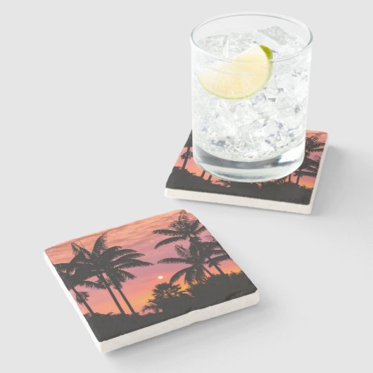 Dessous-de-verre En Pierre Palmiers silhoués, Hawaï (Côté)