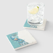 Dessous-de-verre En Pierre Paon sur l'illustration turquoise (Côté)