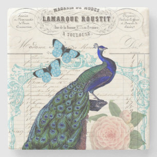 Dessous-de-verre En Pierre Paon vintage sur le collage français d'éphémèr