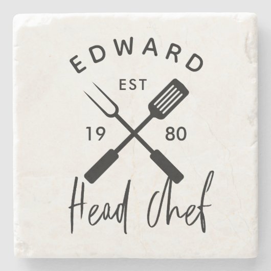 Dessous-de-verre En Pierre Papa chef chef barbecue grill Noël anniversaire mo (Devant)