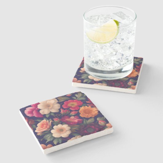 Dessous-de-verre En Pierre Papier peint à motifs floraux (Côté)