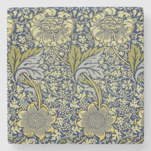 Dessous-de-verre En Pierre Papier Peint Floral William Morris Kennet Bleu Or