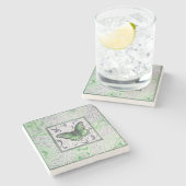 Dessous-de-verre En Pierre Papillon aux couleurs vertes (Côté)