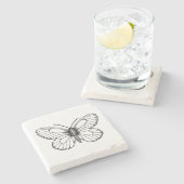 Dessous-de-verre En Pierre Papillon blanc à veine noire (Côté)