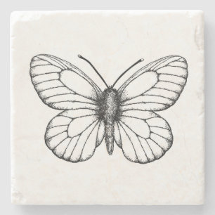 Dessous-de-verre En Pierre Papillon blanc à veine noire