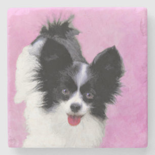 Dessous-de-verre En Pierre Papillon (blanc et noir) Peinture - Chien Art