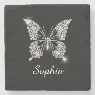 Dessous-de-verre En Pierre Papillon Diamant Blanc, Nom DO-IT-YOURSELF Script,