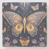 Dessous-de-verre En Pierre Papillon d'or bleu violet Art déco moderne (Devant)