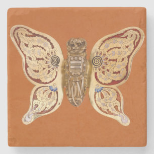 Dessous-de-verre En Pierre Papillon en or Tiffany vintage, Art Victorien