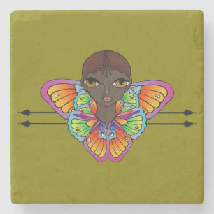 Dessous-de-verre En Pierre papillon fille Carte de remerciements plat