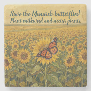 Dessous-de-verre En Pierre Papillon monarque sur tournesol