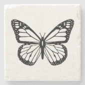 Dessous-de-verre En Pierre Papillon noir et blanc (Devant)