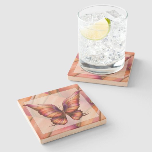 Dessous-de-verre En Pierre Papillon orange (Côté)