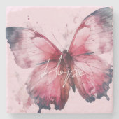 Dessous-de-verre En Pierre Papillon rose Hope inspirationnel (Devant)