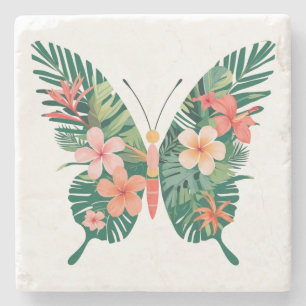 Dessous-de-verre En Pierre Papillon tropical avec Vibes de l'île aux ailes fl