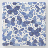 Dessous-de-verre En Pierre Papillons Aquarelle Bleu (Devant)
