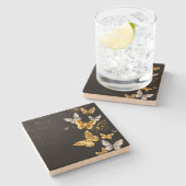 Dessous-de-verre En Pierre Papillons blancs et dorés (Côté)