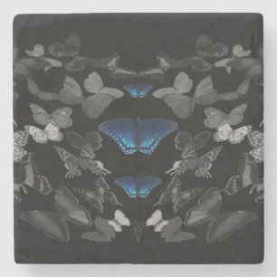 Dessous-de-verre En Pierre Papillons bleus et papillons noirs et blancs
