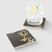 Dessous-de-verre En Pierre Papillons d'or et de blanc (Côté)
