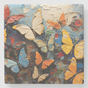 Dessous-de-verre En Pierre Papillons Mouches Parmi La Peinture Nature Vibrant