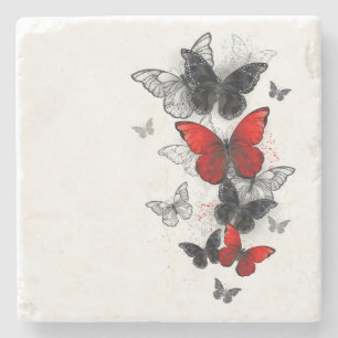Dessous-de-verre En Pierre Papillons noirs et rouges volants