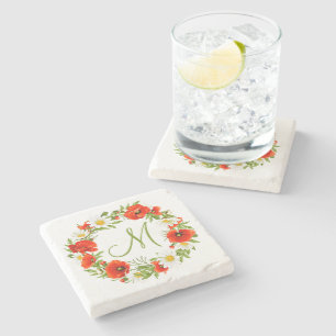 Dessous-de-verre En Pierre Papillons rouges Marguerites jaunes blancs Fleur W