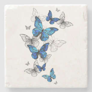 Dessous-de-verre En Pierre Papillons volants bleus Morpho