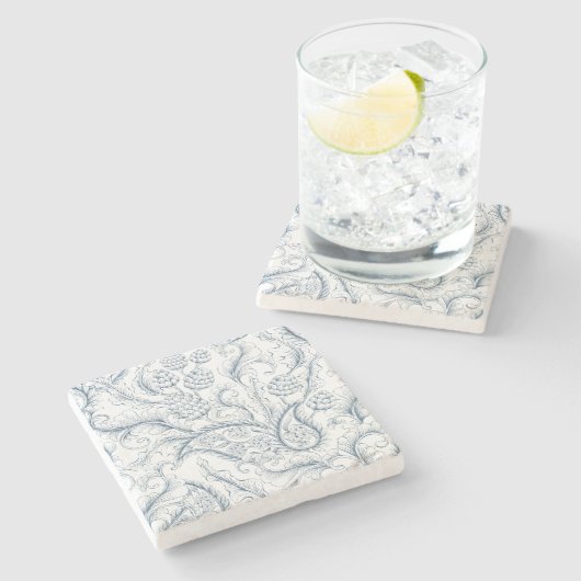 Dessous-de-verre En Pierre Paradis de l'ananas bleu et blanc (Côté)