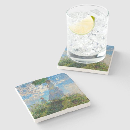 Dessous-de-verre En Pierre Parasol Monet Femme Impressionnisme (Côté)