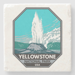Dessous-de-verre En Pierre Parc national de Yellowstone Castle Geyser Vintage