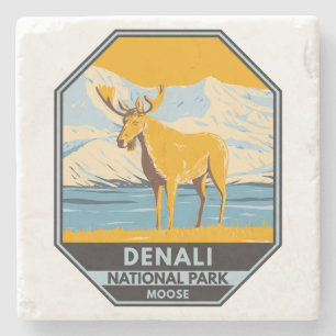 Dessous-de-verre En Pierre Parc national du Denali Alaska Moose Vintage