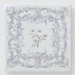 Dessous-de-verre En Pierre Parchemins bleu français doux avec fleurs