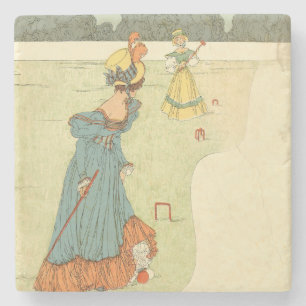 Dessous-de-verre En Pierre Partie de Croquet des Dames Victoriennes dans un J