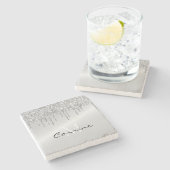 Dessous-de-verre En Pierre Parties scintillant à goutte d'argent Monogramme P (Côté)