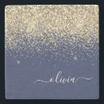 Dessous-de-verre En Pierre Parties scintillant Bleu de la Marine d'or Script<br><div class="desc">Parties scintillant bleu marine et or étincelle Script Monogramme Nom Carrelage en pierre. Cela rend la remise de diplômes parfaite,  doux 16 ans,  mariage,  douche nuptiale,  anniversaire,  baby shower ou cadeau de fête de bachelorette pour quelqu'un qui aime le luxe glam et les styles chic.</div>