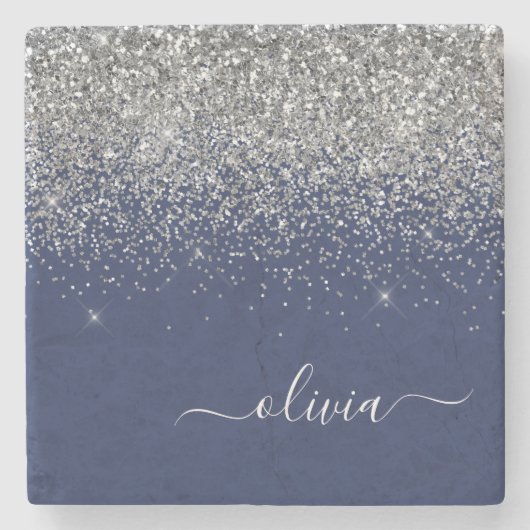 Dessous-de-verre En Pierre Parties scintillant bleue Silver Navy Girl Monogra (Devant)